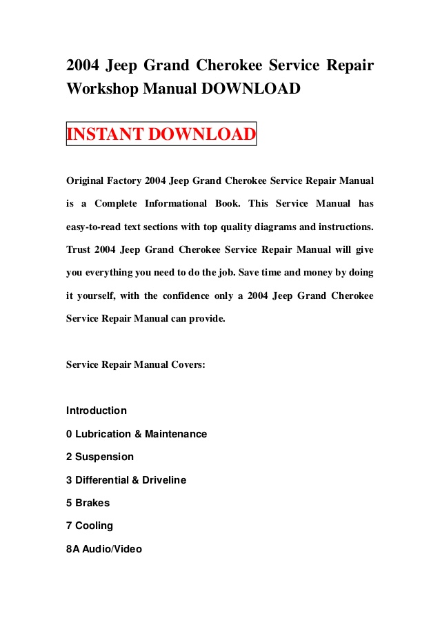 2004 Grand Cherokee Service Manual Download